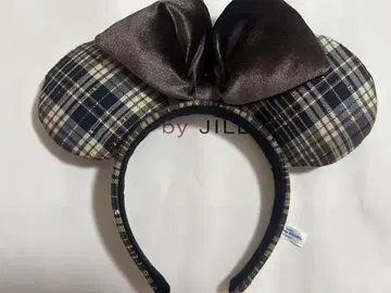 디즈니 미니 리본 체크 무늬 머리띠 브라운