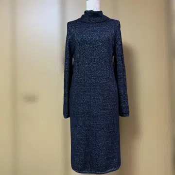 스페치오 블랙 라메 믹스 하이넥 니트 원피스
