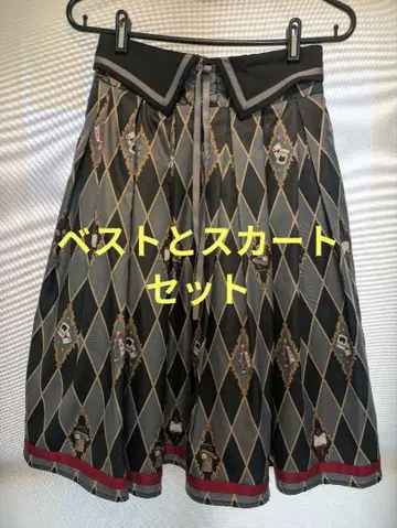 axes femme kawaii 다이아 무늬 베스트 & 스커트 블랙