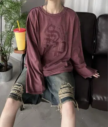 sedacle 피그먼트 프린트 롱 T 보르도 M