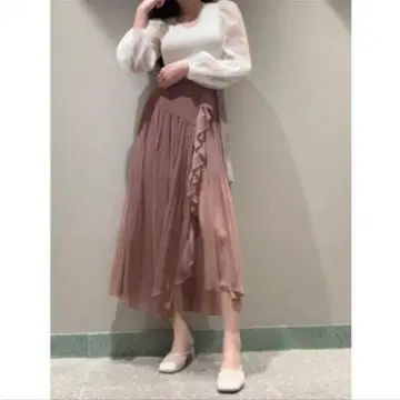 스나이델 플리츠 랩 롱 스커트 숏 팬츠 핑크 1