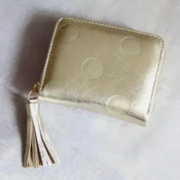 [ 새상품급 ] perche 도트 엠보 아코디언 주름 카드 지갑 골드