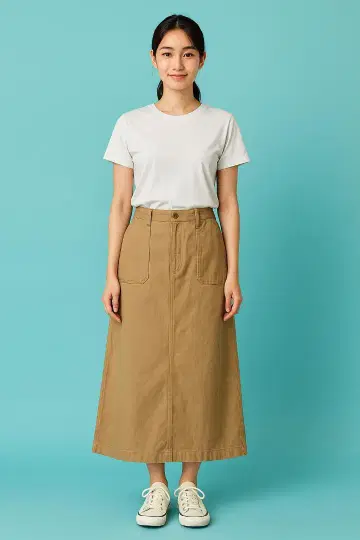 [ Aimer design ] 치노 타이트 롱 스커트 베이직 카키 S