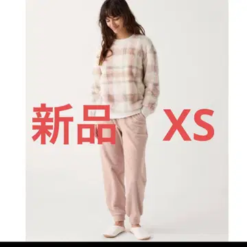 새상품 유니클로 핑크 플리스 체크 무늬 룸웨어 파자마 Xs