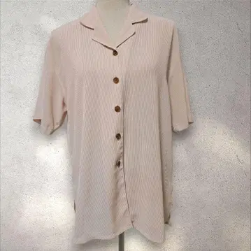 여성용 반팔 셔츠 오렌지 스트라이프 패턴 루즈핏 비침 있음