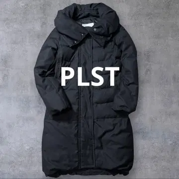 플라스테 고급 다운 비익 지퍼 2웨이 칼라 롱 코트 블랙