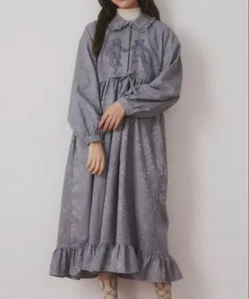 메리제니 롱 bear 셔츠 원피스 블루