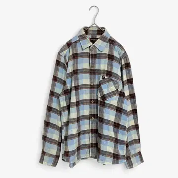 T526 Town & Country 체크 셔츠 긴팔 블루 코튼