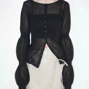 musubore 퍼프 퍼프 슬리브 시어 가디건 블랙