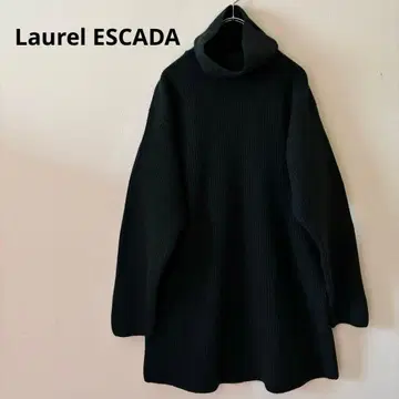 Laurel ESCADA 리브 터틀넥 롱 스웨터 블랙