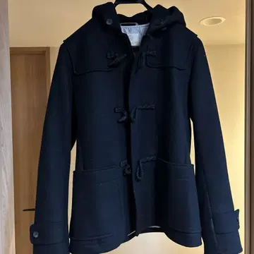 블랙 더플 코트 후드 부착