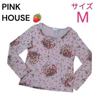 PINK HOUSE 딸기 패턴 리본 긴팔 티셔츠 핑크 M