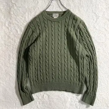 엘엘빈 케이블 니트 코튼 스웨터 올리브 그린 S