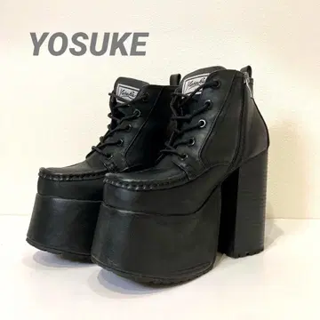요스케 YOSUKE 통굽 부츠 레이스업 블랙 23.5cm