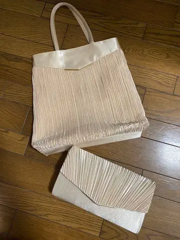 V자 미니 플레이트 새틴 플리츠 클러치 파티백 서브백 세트