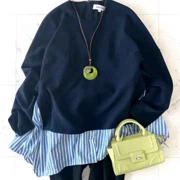 새상품급 엔폴드 더블 크로스 BOX 레이어드 스트라이프 풀오버