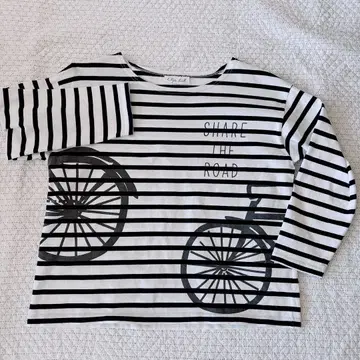 클립 탭 보더 티셔츠 네이비 x 화이트 자전거 패턴 일본제