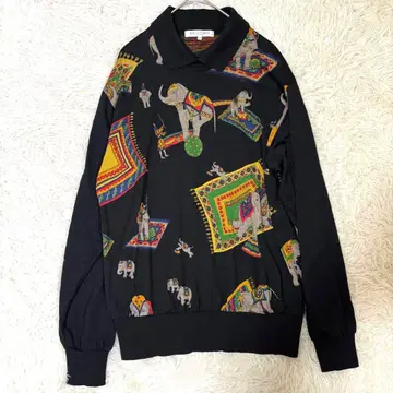 레오나르 긴팔 피케 셔츠 니트 울 블랙 올 패턴 레오파드 M