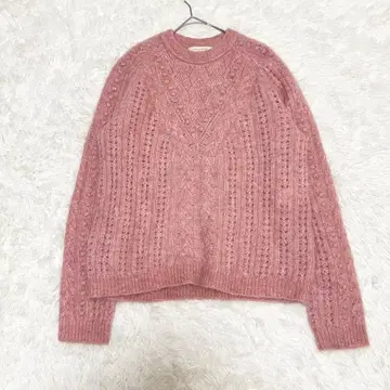 세잔느 니트 스웨터 울 혼방 키드 모헤어 핑크 복슬복슬