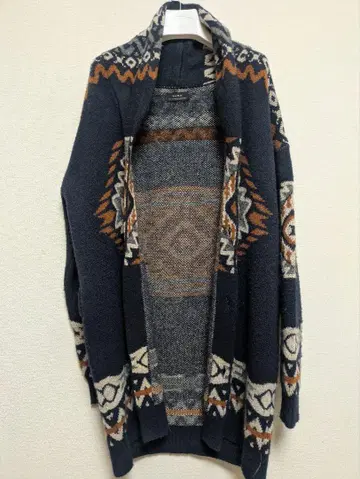 자라 ZARA 남성용 롱 가디건 체크 무늬 오르테가 무늬 사이즈 L