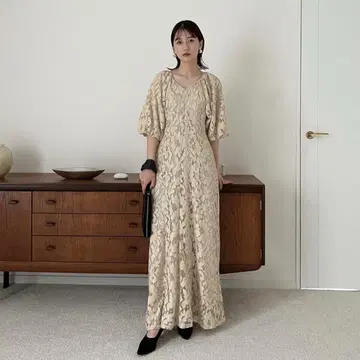 CLANE 빈티지 레이스 퍼프 원피스 아이보리