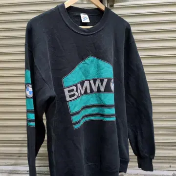 BMW 스웨트 셔츠 XL 블랙 터콰이즈 90s