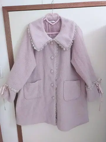레이스업 리본 레이스 더스티 핑크 롱 코트 4L
