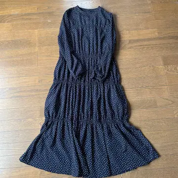 yuw 네이비 프릴 롱 드레스