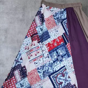 axes femme 패치워크 패턴 플레어 롱 스커트