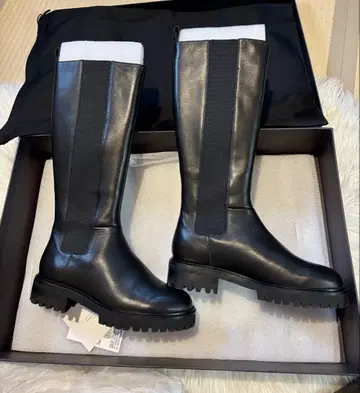 블랙 가죽 롱 부츠