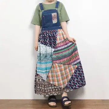 티티카카 살로펫 오버롤 스커트 패치워크 데님 2way
