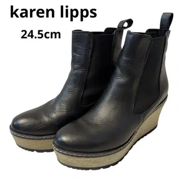 karen lipps 사이드 고어 부츠 웨지 천연 가죽 24.5 블랙