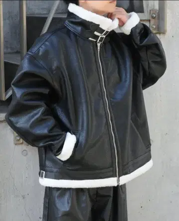 Nilway 헤비 PU 가죽 무스탕 오버 자켓