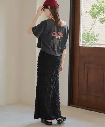 [ Kastane ] 프릴 디자인 블랙 롱 스커트