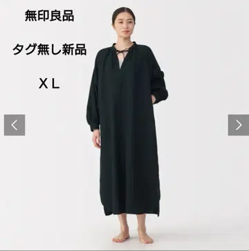 무인양품 후와리 시보 거즈 롱 원피스 블랙 XL
