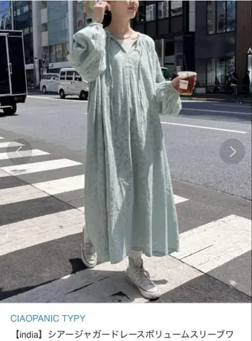 CIAOPANIC TYPY 시어 자카드 레이스 볼륨 슬리브 원피스