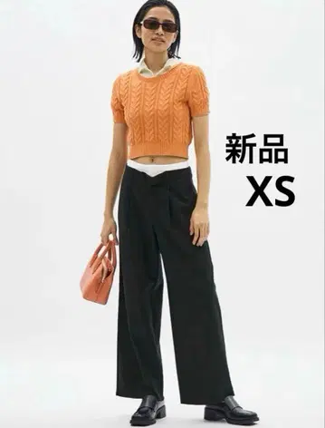 미사용 새상품 GU 지유 더블 허리 와이드 팬츠 XS 블랙