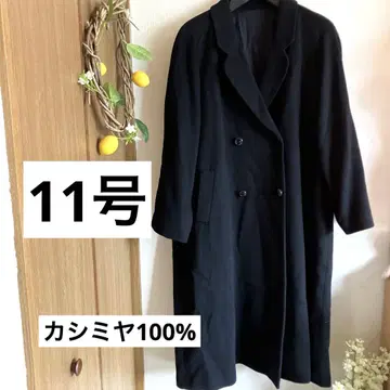 블랙 더블 브레스트 여성용 롱 코트 블랙 캐시미어 100% 11호