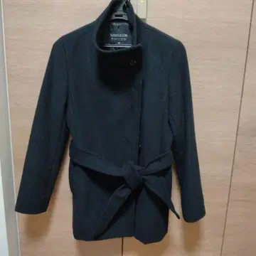 블랙 울 혼방 롱 코트
