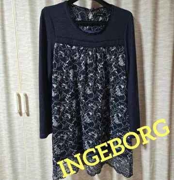 새상품급 [ INGEBORG ] 네이비 레이스 절개 긴팔 튜닉