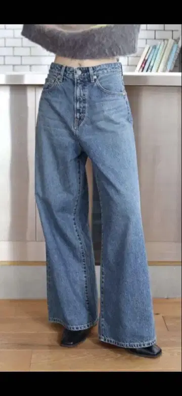 Ungrid 하이웨스트 루즈 데님 24inch 블루
