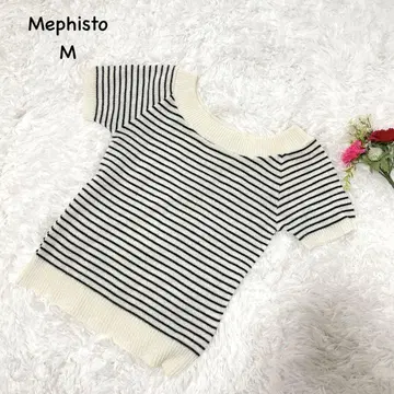 Mephisto [ M ] 반팔 니트 스트라이프 슬림 크루넥 워셔블