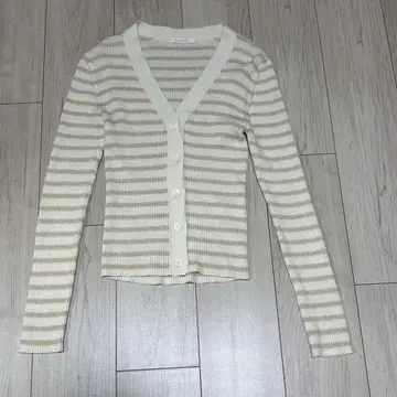 레어 맥피 라메 보더 V넥 가디건 울 폴리에스테르