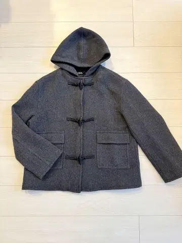 ZARA 자라 더플 코트 숏 기장 후드 부착 그레이