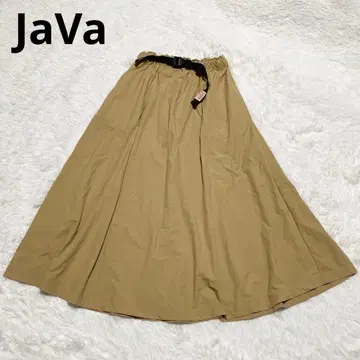 JaVa 콜라보 버클 벨트 플레어 롱 스커트 베이지 루즈 빅