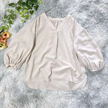 MICHEL KLEIN [38] V넥 블라우스 긴팔 볼륨 소매