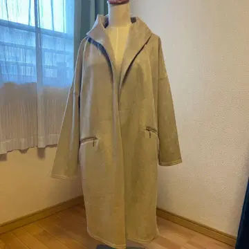 코트 여성용 L 베이지 후드 부착