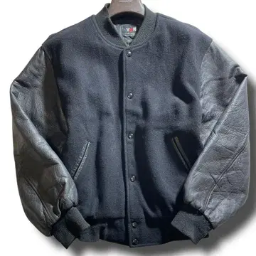 새상품급 VAN  남성용 바시티 자켓 블루종 소가죽 가죽 퀼팅