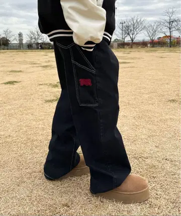 블랙 데님 페인터 팬츠