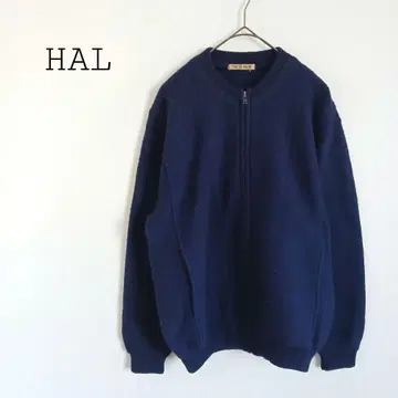 풀 집업 울 니트 긴팔 가디건 빈티지 모 100% 신축성 네이비